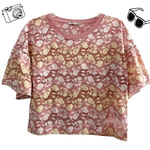 Zara spring floral netted cutout top, pink yellow white